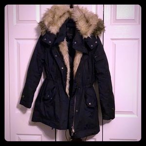 navy blue winter coat jacket fur lined